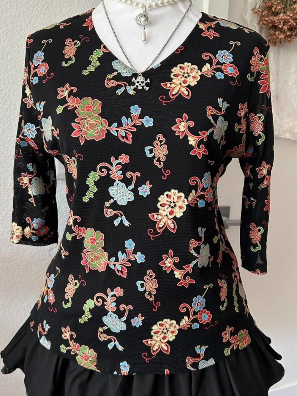 Vintage Black Micro Mesh Half Sleeve Top